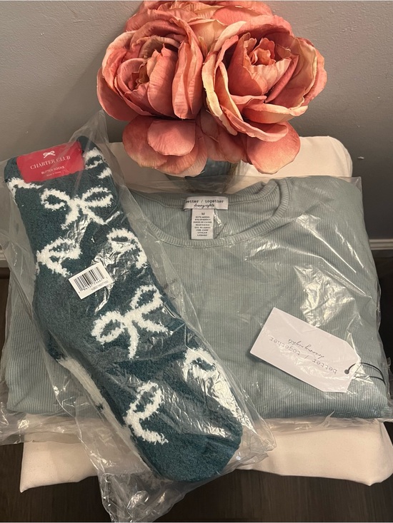 Better Together and Charter Club Other - BETTER TOGETHER NWT Cozy Sage Green Pajamas Set and Holiday Fuzzy Socks by Macys